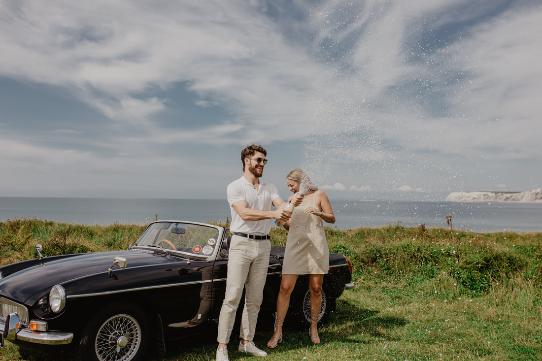 Alexandria & Kieran Engagement Shoot, at Compton Bay with Vintage Car : Holly Cade - Alternative Candid Documentary Wedding & Portrait Photographer. Available to shoot on the Isle of Wight, Portsmouth, Southampton, Hampshire, the South Coast of England, throughout the UK and Worldwide.
